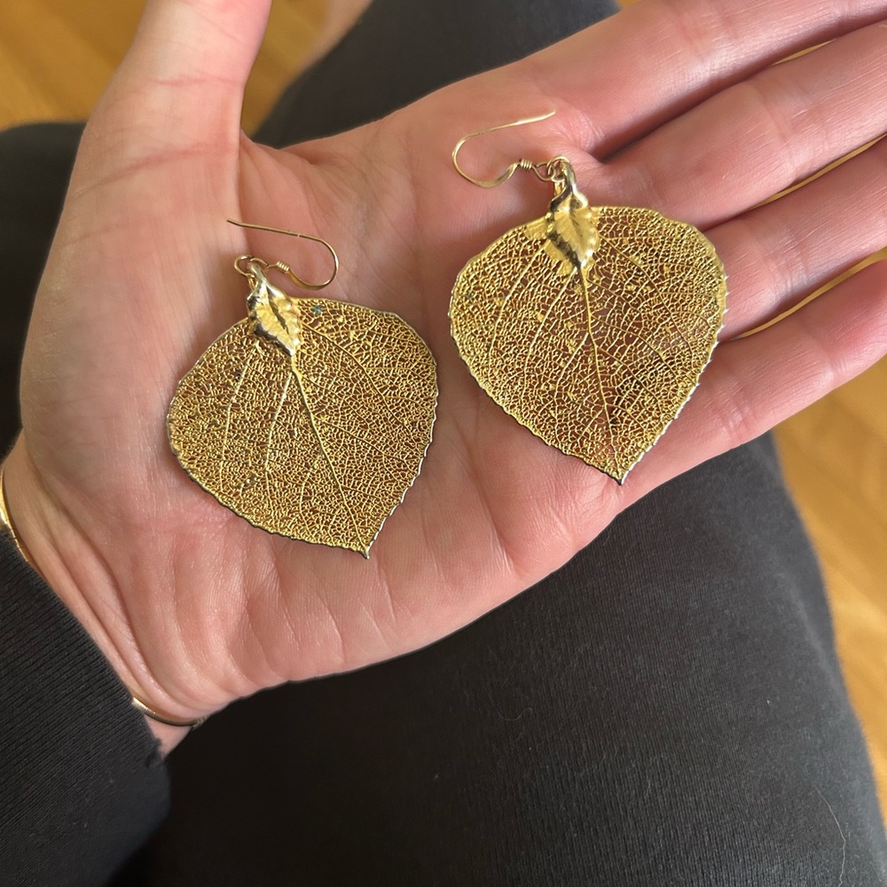 Gold plated leaf earrings